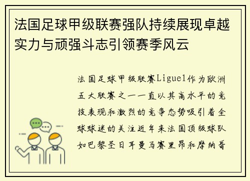 法国足球甲级联赛强队持续展现卓越实力与顽强斗志引领赛季风云
