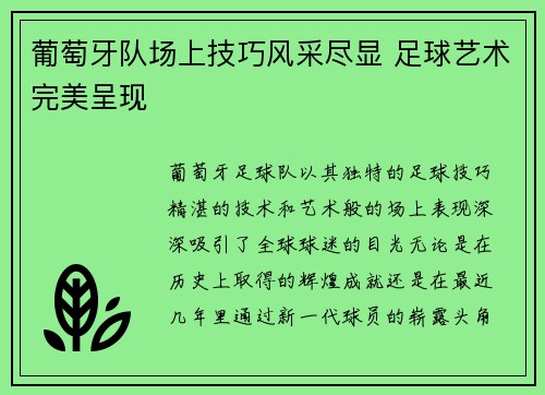 葡萄牙队场上技巧风采尽显 足球艺术完美呈现